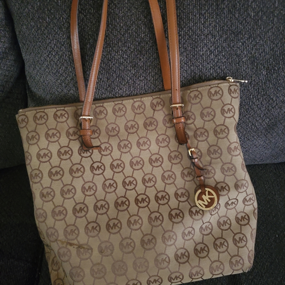 Michael Kors Tan/Brown monogrammed tote